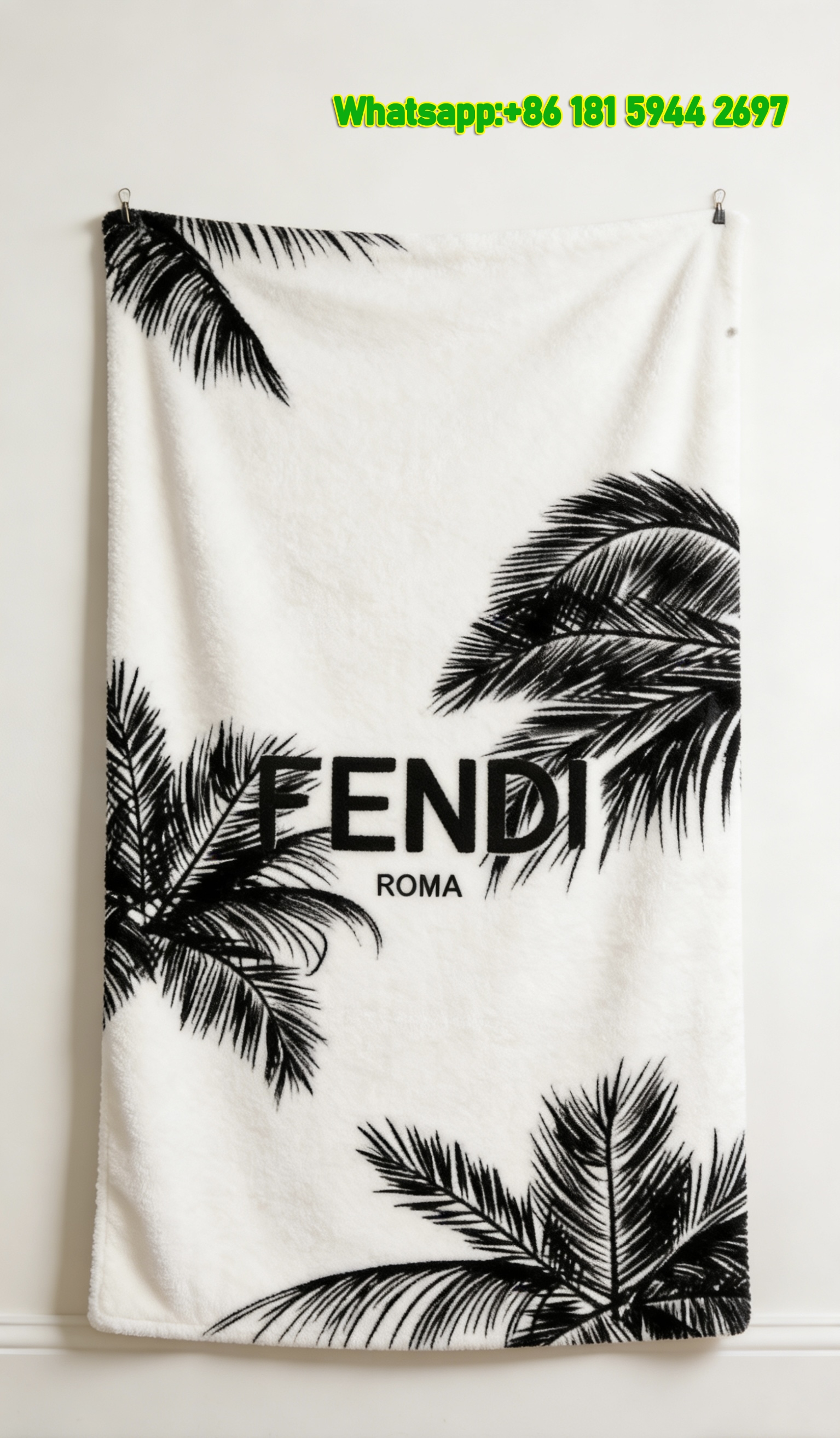 Fendi Black White Palm Tree Flannel Sofa Throw Blanket Wall Decor IMG_9522